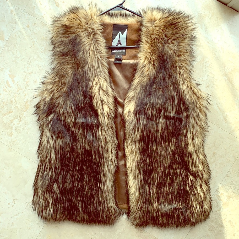 SKEA Paris Vail Colorado Faux Fur Vest Brown sz 8